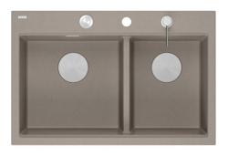 Quadri Hard Rock Dubbel Taupe Granit Inbyggnadssänk 76x50 cm med RVS plugg och tillbehör 1208971402