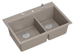 Quadri Hard Rock Dubbel Taupe Granit Inbyggnadssänk 76x50 cm med RVS plugg och tillbehör 1208971402