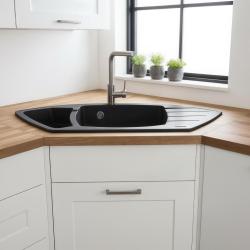 Graniteland Monte Granit svart hörndiskbänk överbyggnad 901x538mm med rostfritt stål plugg 1208971413