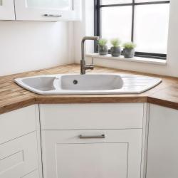 Graniteland Monte Granit vit hörndiskho överbyggnad 901x538mm med rostfritt stål plugg 1208971415