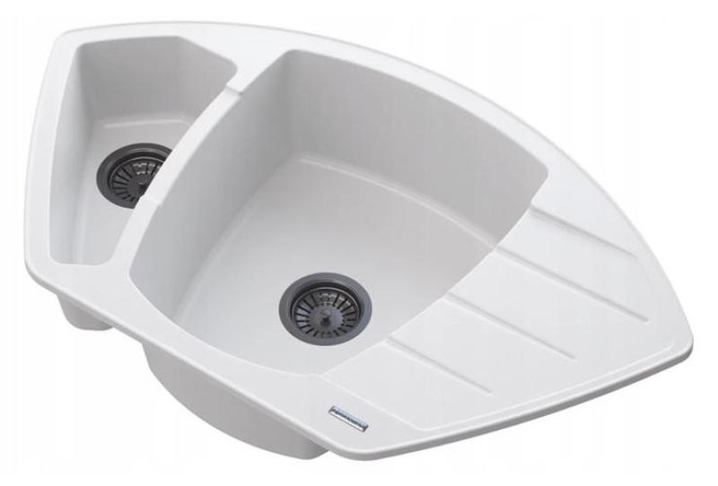 Graniteland Monte Granit vit hörndiskho överbyggnad 901x538mm med rostfritt stål plugg 1208971415