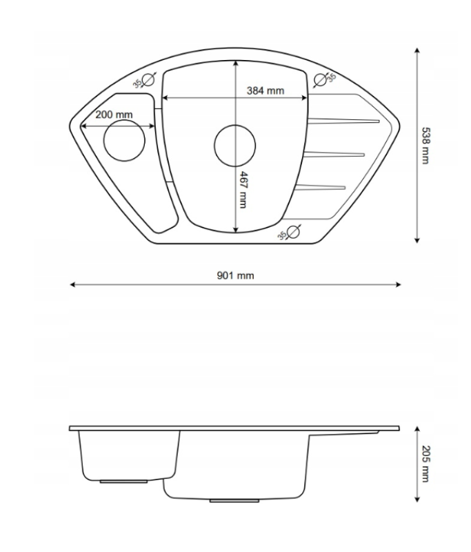 Graniteland Monte Granitgrå Hörndiskho uppsättning 901x538mm med Rostfritt stålpropp 1208971416