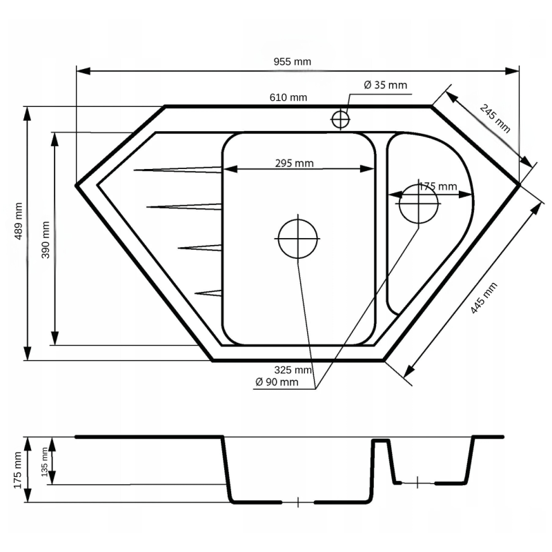 Graniteland Amiata Granit beige hörnspis 955x489 mm med rostfritt stålplugg 1208971417