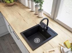 Graniteland Prest Granit svart diskbänk Tapwing med kranhålsbänk påbyggnad 400x500mm med RVS Plug 1208971421