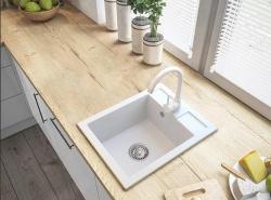 Graniteland Prest Granit vit diskbänk Tapwing med kranhålsbänk påbyggnad 400x500mm med RVS-Plug 1208971424