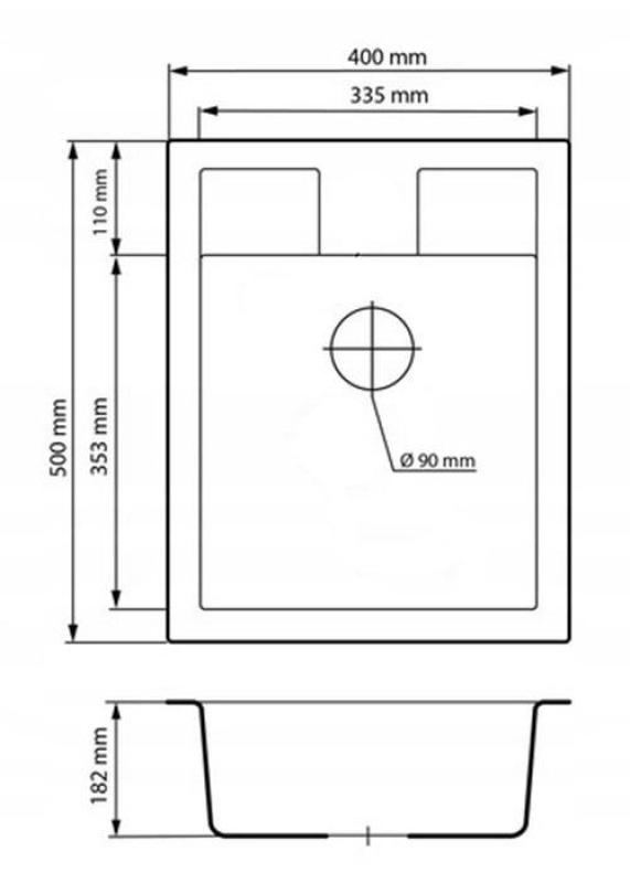Graniteland Prest Granit vit diskbänk Tapwing med kranhålsbänk påbyggnad 400x500mm med RVS-Plug 1208971424