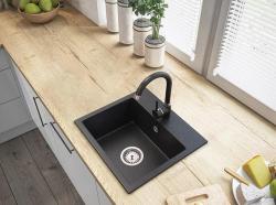 Graniteland Nera Granit Diskbänk 45x42 cm Arduin hårdsten utseende Uppbyggnad med Kranhålsbänk och RVS Plugg 1208971432