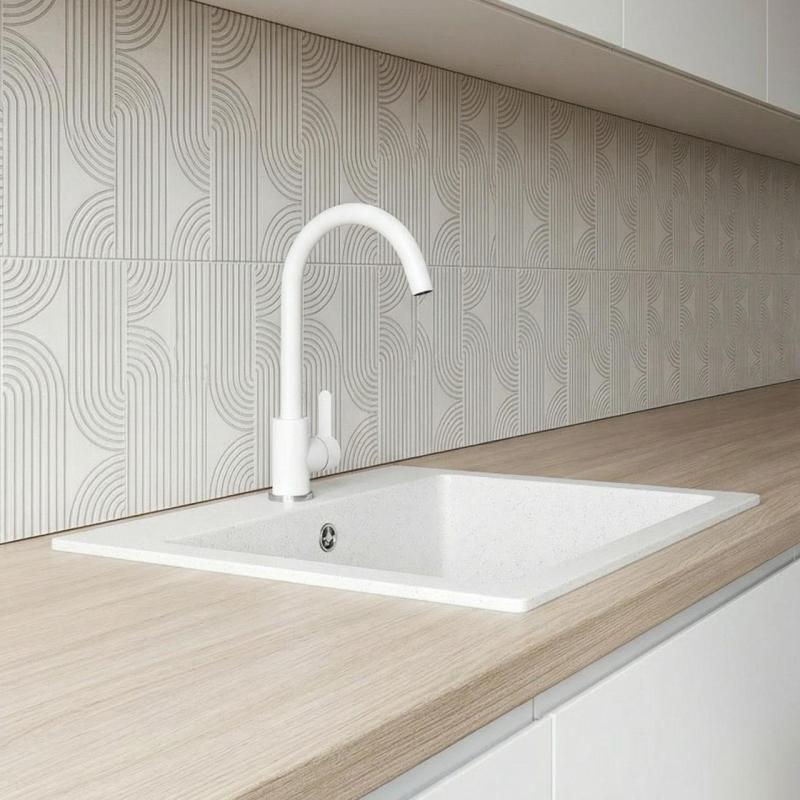 Graniteland Nera Granit Diskbänk 45x42 cm Vit Uppbyggnad med Kranhålsbänk och Rostfritt stål Plug 1208971435