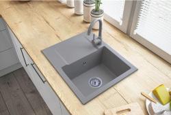 Graniteland Nera Granit Diskbänk 45x42 cm Grå Överbyggnad med Kranhålsbänk och Rostfritt Stål Plug 1208971436