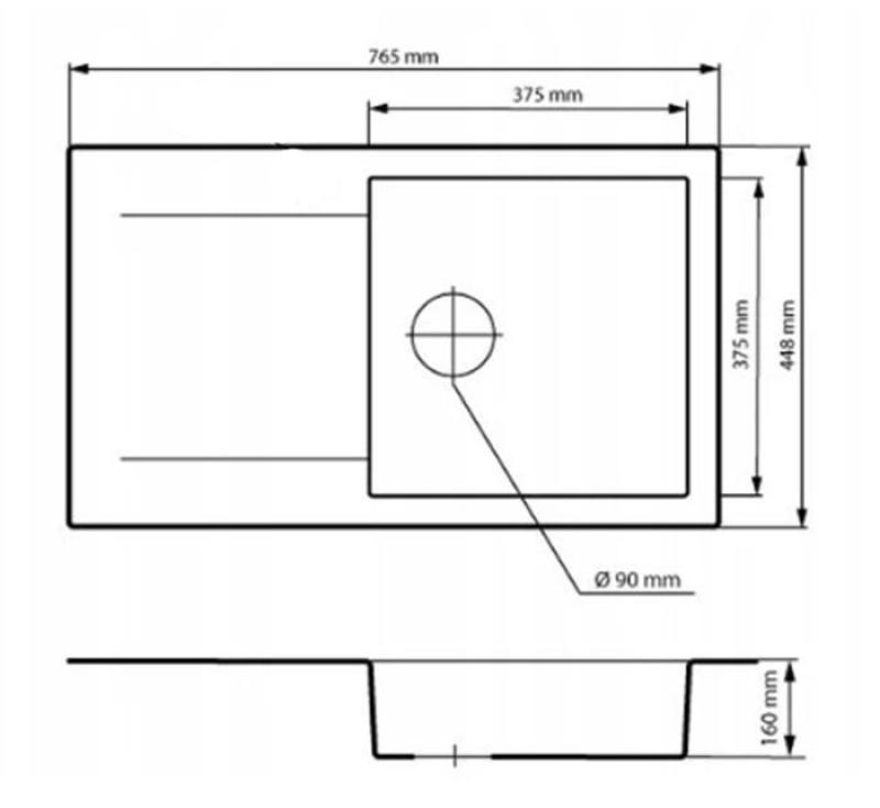 Graniteland Liri Granit Arduin hårdsten look diskbänk med avrinningsdel 765x448 mm 1208971437
