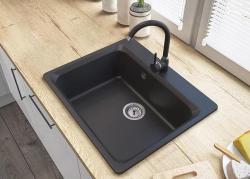 Graniteland Vastone Granit Diskbänk 619x522 mm Svart Montering med Kranhålsbänk och Rostfritt Stål Plug 1208971443