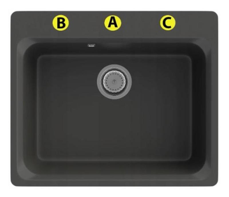 Graniteland Vastone Granit Diskbänk 619x522 mm Svart Montering med Kranhålsbänk och Rostfritt Stål Plug 1208971443