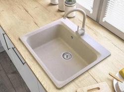 Graniteland Vastone Granit Diskbänk 619x522 mm Beige Överbyggnad med Kranhålsbänk och Rostfritt Stål Plugg 1208971444