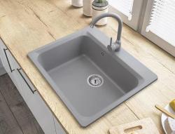 Graniteland Vastone Granit Diskbänk 619x522 mm Grå Överbyggnad med Kranhålsbänk och RVS Plugg 1208971448