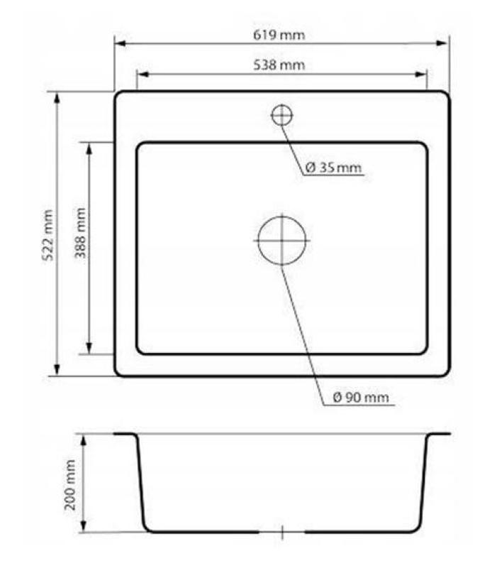 Graniteland Vastone Granit Diskbänk 619x522 mm Grå Överbyggnad med Kranhålsbänk och RVS Plugg 1208971448