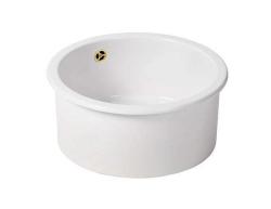 Ausmann Ceramic Ember Keramisk Vit Rund Diskbänk Överbyggnad och Underbyggnad med Guldplugg 1208971461