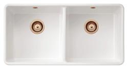Ausmann Ceramic Mira Keramisk Vit Dubbel Diskho - Undermontering och Mellanmontering 890 x 456 mm med Kopparpluggar 1208971472