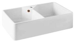 Ausmann Ceramic Mira Keramisk Vit Dubbel Diskbänk - Underbyggnad och Mellanbyggnad 793 x 450 mm med kranhålsbänk och Kopparplugg 1208971477