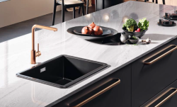 Ausmann Ceramic Ember Keramisk Matt Svart Kvadratisk Diskho Överbyggnad och Underbyggnad 40 x 40 cm med Guldplugg 1208971486