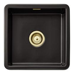 Ausmann Ceramic Ember Keramisk Matt Svart Kvadratisk Diskho Överbyggnad och Underbyggnad 40 x 40 cm med Guldplugg 1208971486