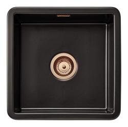 Ausmann Ceramic Ember Keramisk Matt Svart Fyrkantig Diskbänk för Uppbyggnad och Underbyggnad 40 x 40 cm med Kopparplugg 1208971487