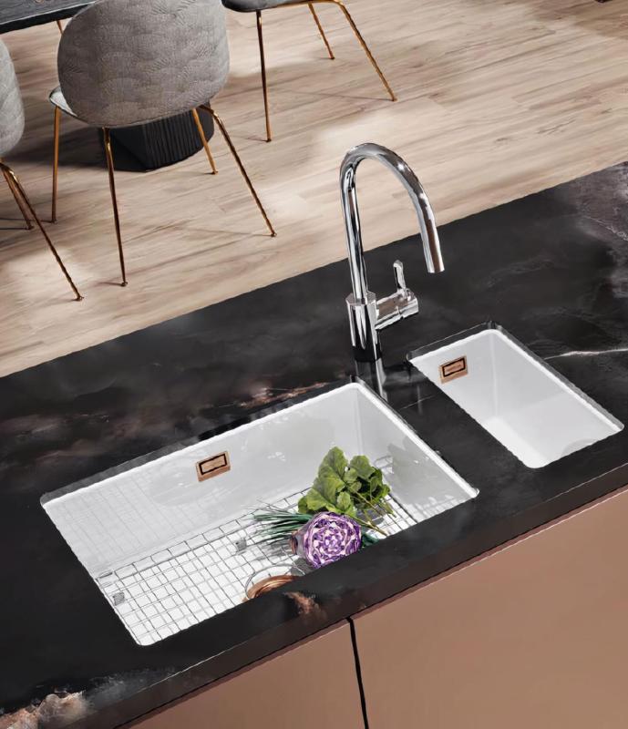 Ausmann Ceramic Ember Keramisk Vit halv Diskbänk Påbyggnad och Underbyggnad 174 x 400 mm med Kopparplugg 1208971502