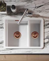 Ausmann Ceramic Ember Keramisk Vit En och en halv Diskho Overbyggnad och Underbyggnad 535 x 400 mm med Kopparpluggar 1208971507
