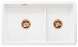Ausmann Ceramic Ember Keramisk Vit En och en halv Diskbänk Överbyggnad och Underbyggnad 733 x 401 mm med Kopparpluggar 1208971519