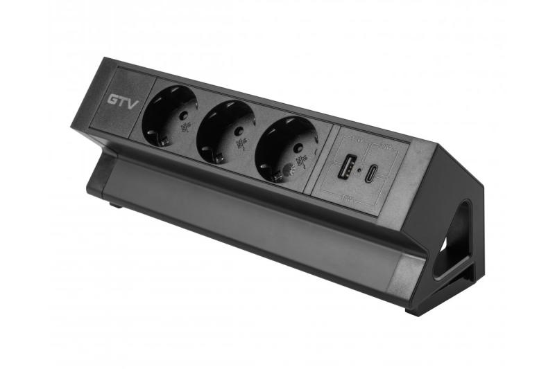 Möbeluttag BASCO, 3xSCHUKO, USB A+C, kabel 1,5 m, svart