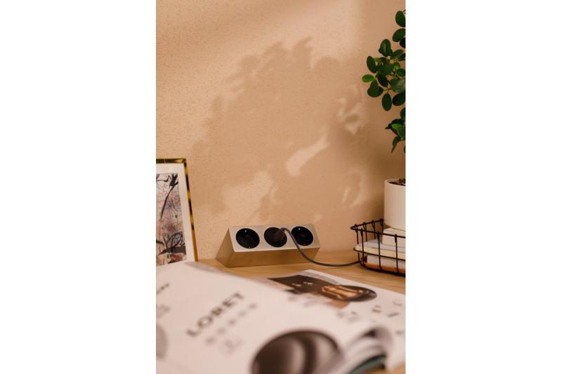 Möbeluttag SOFITO, 2xSCHUKO, USB A+C, kabel 1,5 m, rostfritt stål