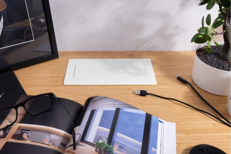 Möbeluttag MULTISOFT, 2xSCHUKO, USB A+C, RJ45, kabel 1,5 m, vit