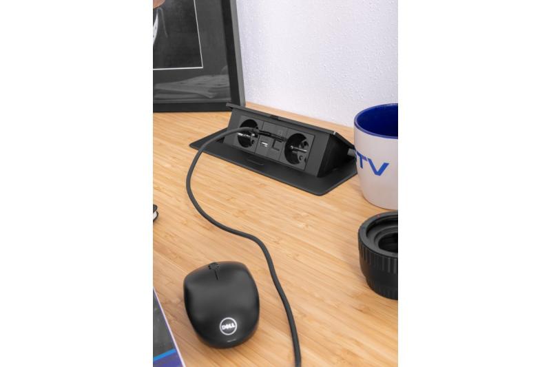 MULTISOFT Möbelsockel 2x Uttag med Jordning, USB A+C, RJ45, Strömkabel med Stickkontakt, Svart