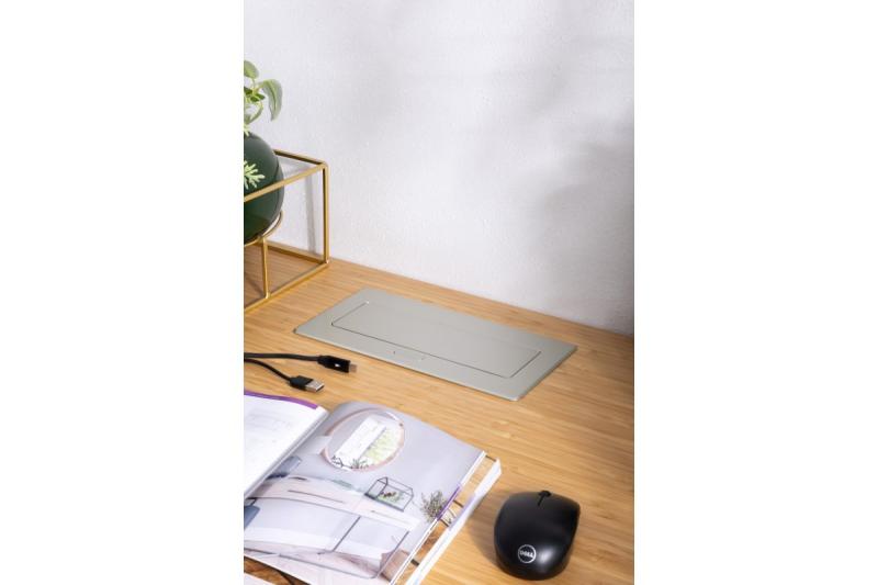 MULTISOFT möbeluttag 2x uttag med jordning, USB A+C, RJ45, HDMI, strömkabel med kontakt, aluminium