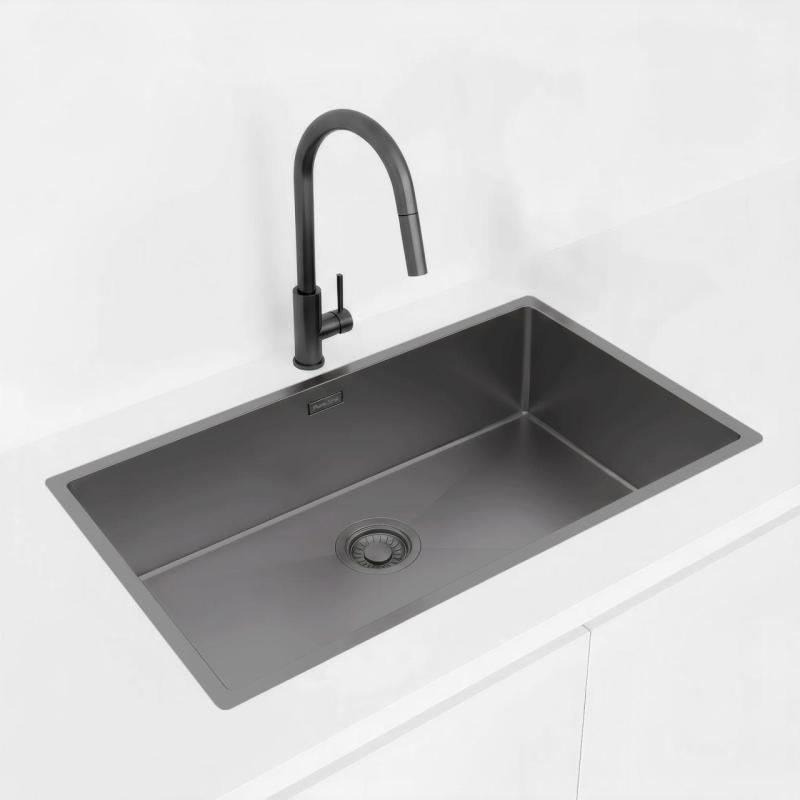 Pure.Sink Luxion Stor spola i gun metal, 74 x 40 cm, underbyggd, infälld och påbyggd PLX7440-61