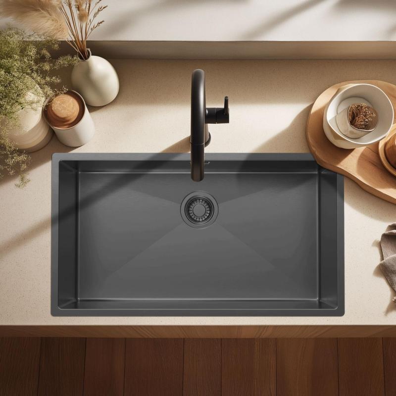 Pure.Sink Luxion Stor spola i gun metal, 74 x 40 cm, underbyggd, infälld och påbyggd PLX7440-61