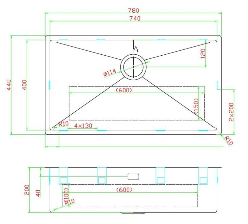 Pure.Sink Luxion Large gold sink 74x40 cm undermount, flush mount, and surface mount PLX7440-60