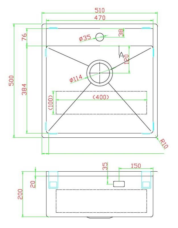 Pure.Sink Luxion Rostfritt stål diskho 51x50 cm Tapwing med kranhål PLX5150T-02