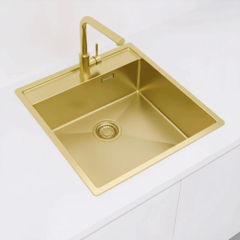 Pure.Sink Luxion Guldfärgad diskho 51x50 cm Tapwing med kranhål PLX5150T-60