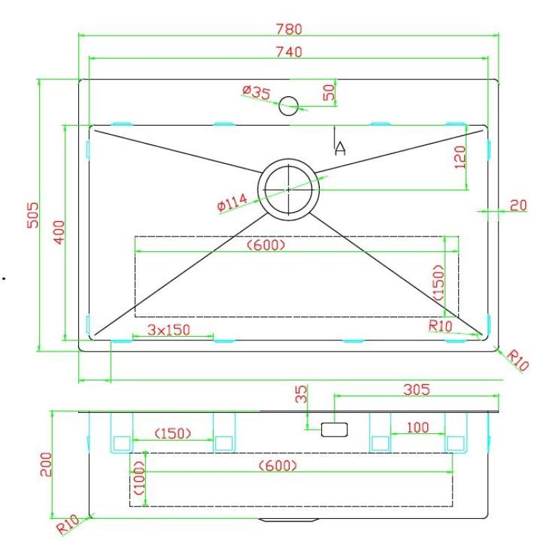 Pure.Sink Luxion Stor kopparspis 78x50 cm Tapwing med kranhål PLX7850T-62