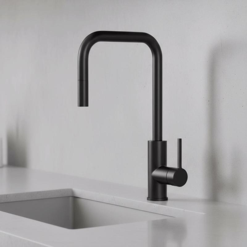 Pure.Sink Luxion Matt svart köksblandare, fyrkantig med utdragbart utlopp PLXSQUA-10