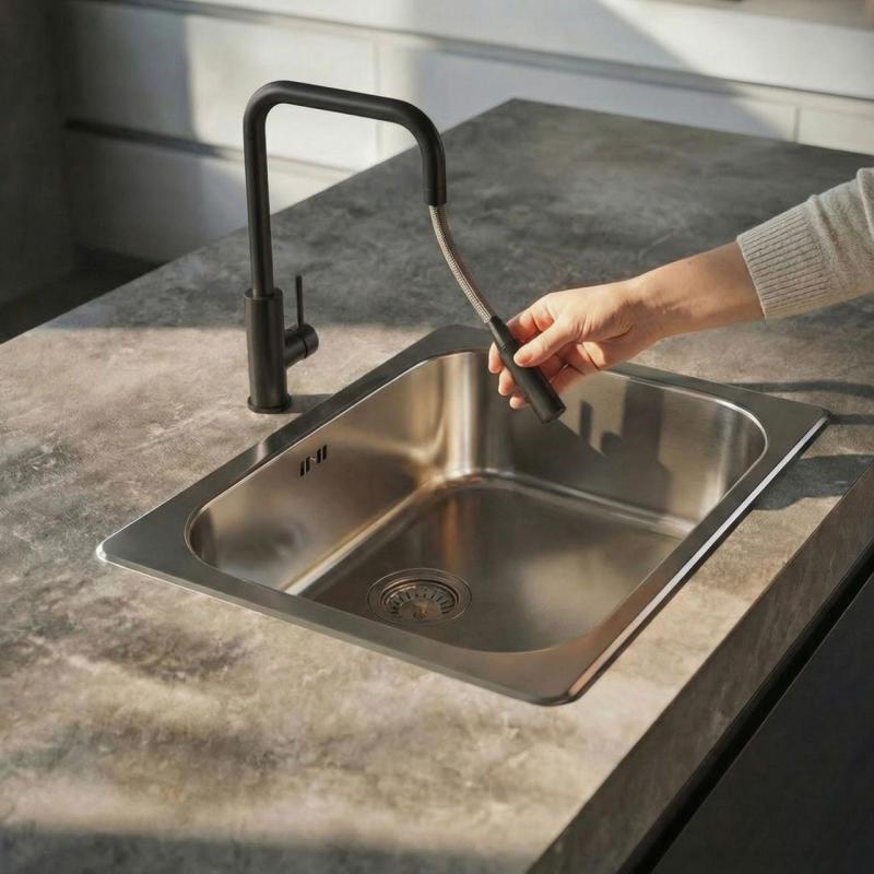 Pure.Sink Luxion Matt svart köksblandare, fyrkantig med utdragbart utlopp PLXSQUA-10