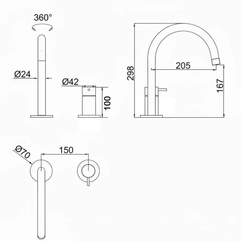 Pure.Sink Luxion 2-håls matt svart köksblandare med rund pip PLX2HR-10