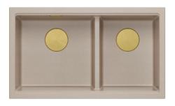 Quadri Newport II Dubbel Beige Granit Påbyggnad Diskbänk 76x45 cm med Guldplugg 1208971753