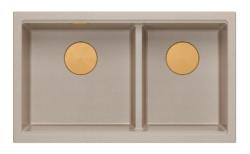 Quadri Newport II Dubbel Beige Granit Undermonterad Diskbänk 702 x 390 mm med Kopparplugg 1208971755