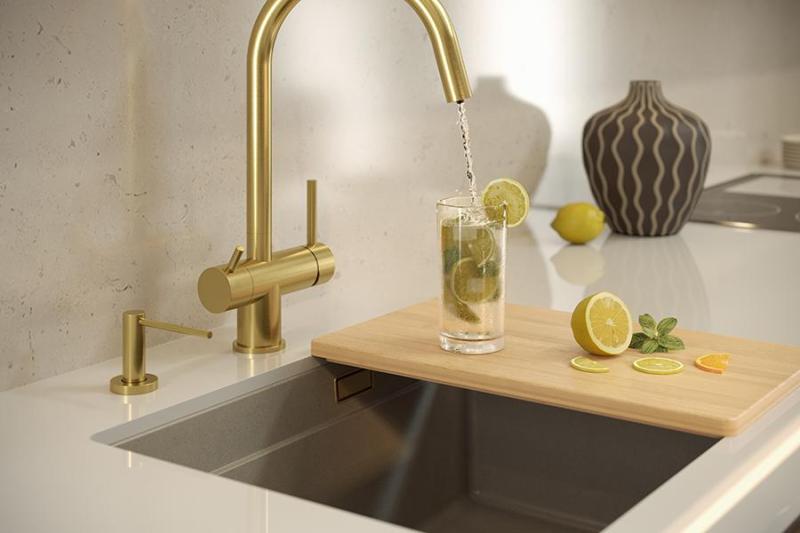 Quadri Newport II granit undermonterad beige diskho 560x450mm med guldplugg och avloppslock 1208971765