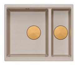 Quadri Newport II beige 1,5 diskho granit påbyggnad och underbyggnad diskho 555x460mm med koppar plugg 1208971767