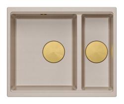 Quadri Newport II beige 1,5 diskho granit för påbyggnad och underbyggnad diskho 555x460mm med guldplugg 1208971768