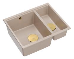 Quadri Newport II beige 1,5 diskho granit för påbyggnad och underbyggnad diskho 555x460mm med guldplugg 1208971768