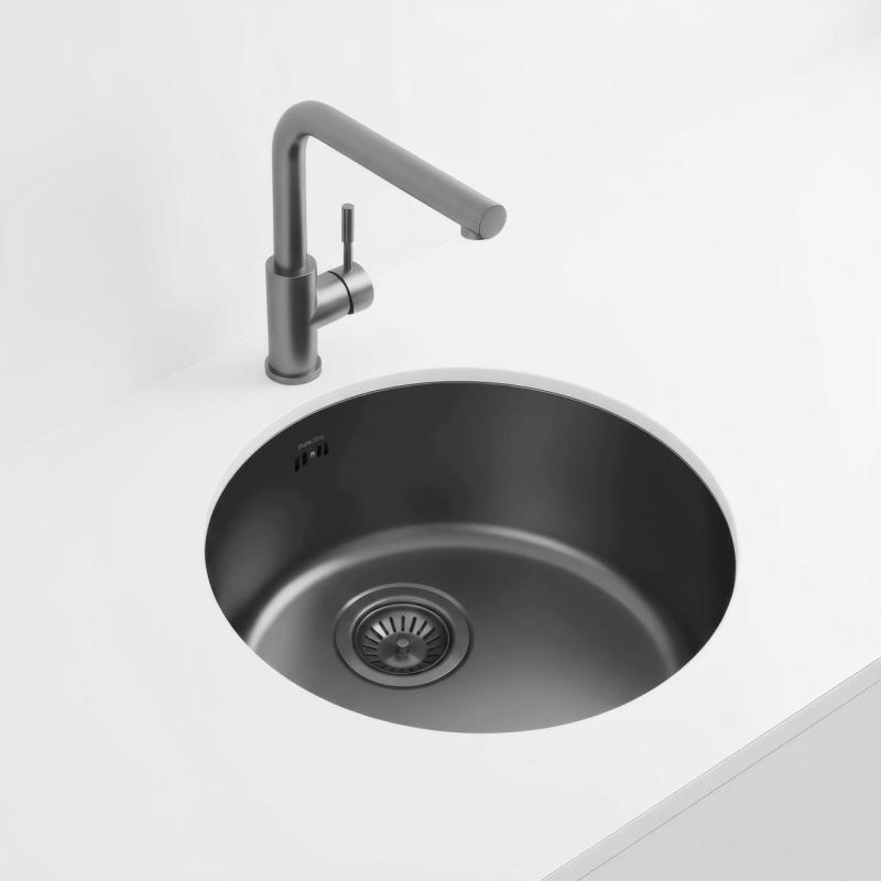 Pure.Sink Rondo Gun metal Rund Diskbänk för planmontering, undermontering och övermontering 38 cm PRN38-61