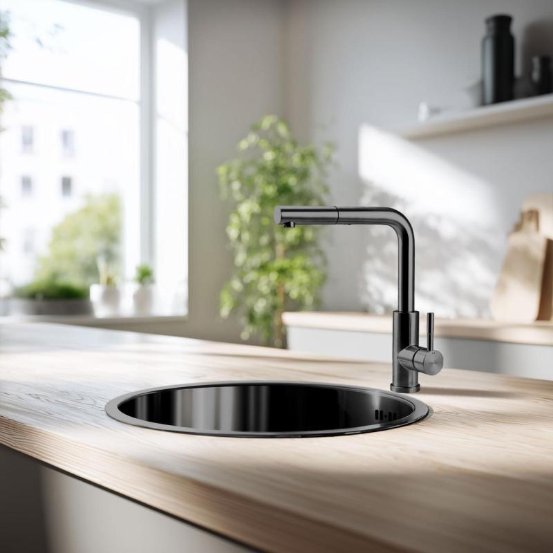 Pure.Sink Rondo Gun metal Rund Diskbänk för planmontering, undermontering och övermontering 38 cm PRN38-61
